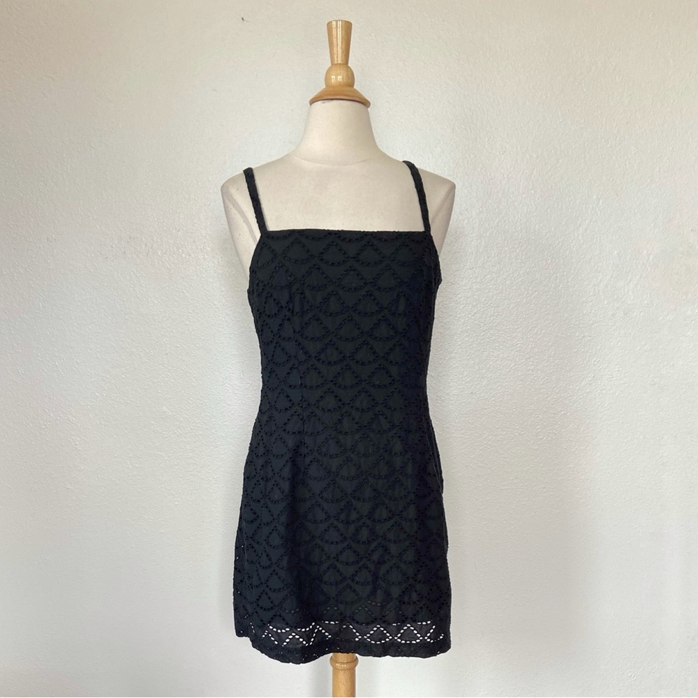 Urban Outfitters Sleeveless Black Cotton Eyelet Mini Dress